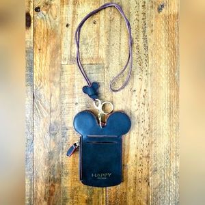 Disney Parks Happy Dream Mickey Ears Lanyard Card ID & Coin Purse Travel Wallet